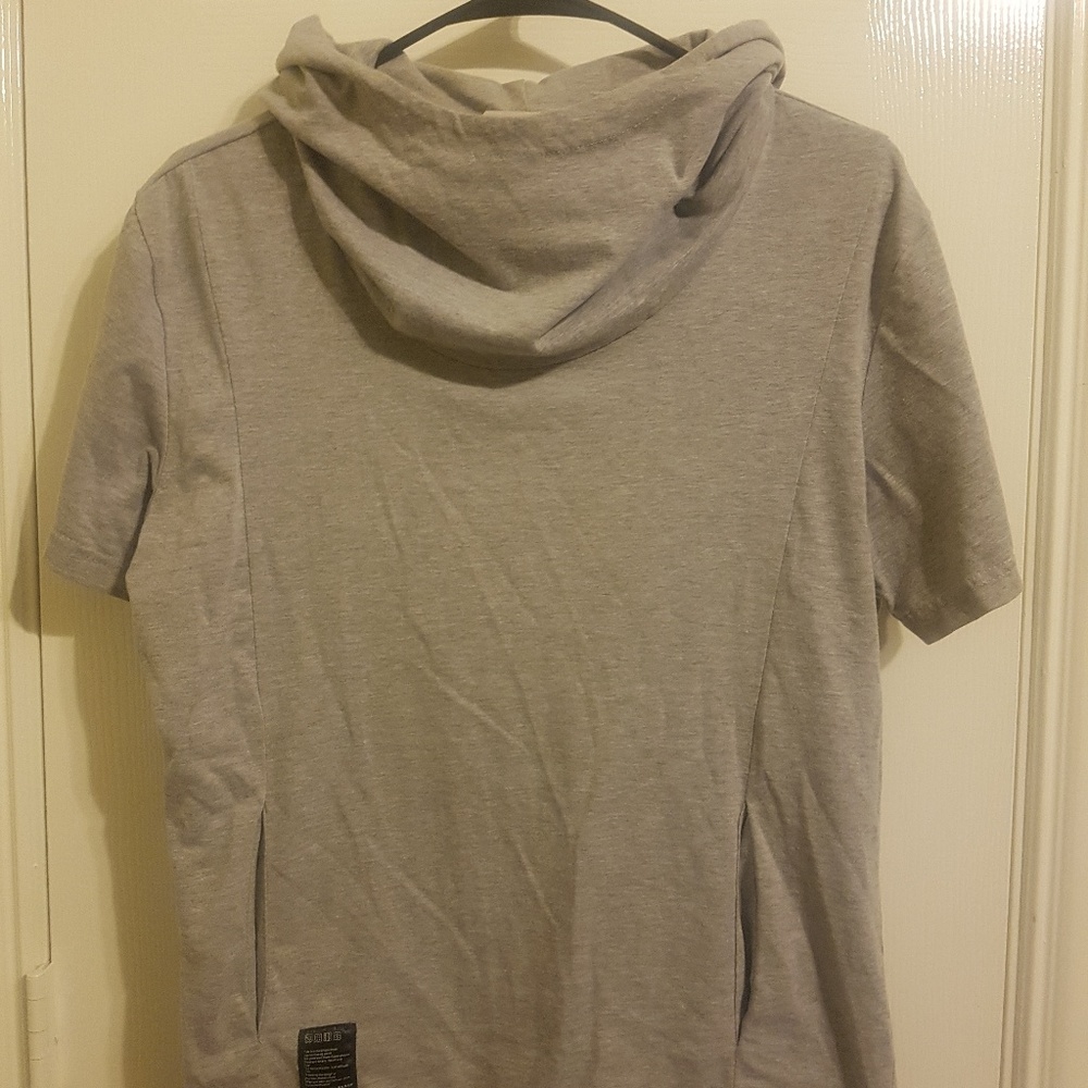 Long hooded cowl neck shirt